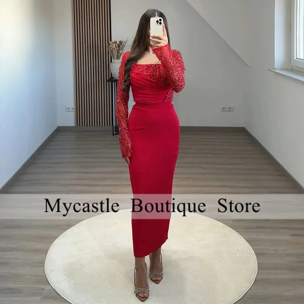 Red Beaded Evening Dress Customized Long Sleeves Square Neck Pearls Ankle Length Arabian Prom Gown Formal Party Dresses
Red Beaded Evening Dress Customized Long Sleeves Square Neck Pearls Ankle Length Arabian Prom Gown Formal Party Dresses