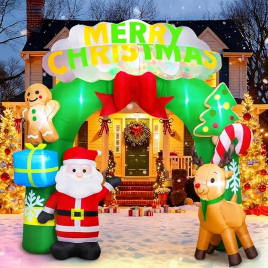 9.4 Ft Christmas inflatables archway for lawn, garden, yard, indoor outdoor use; PVC material, red and green color; quick infla
9.4 Ft Christmas inflatables archway for lawn, garden, yard, indoor outdoor use; PVC material, red and green color; quick infla