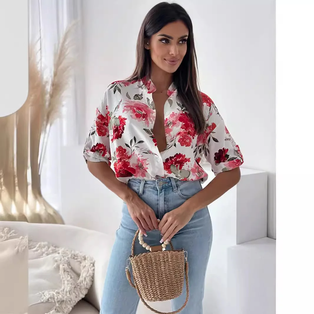 Elegant Women Blouse Fashion New Spring And Autumn Temperament Top Five-point Sleeve Print Office Slim Fit Pocket Commute Shirt
Elegant Women Blouse Fashion New Spring And Autumn Temperament Top Five-point Sleeve Print Office Slim Fit Pocket Commute Shirt