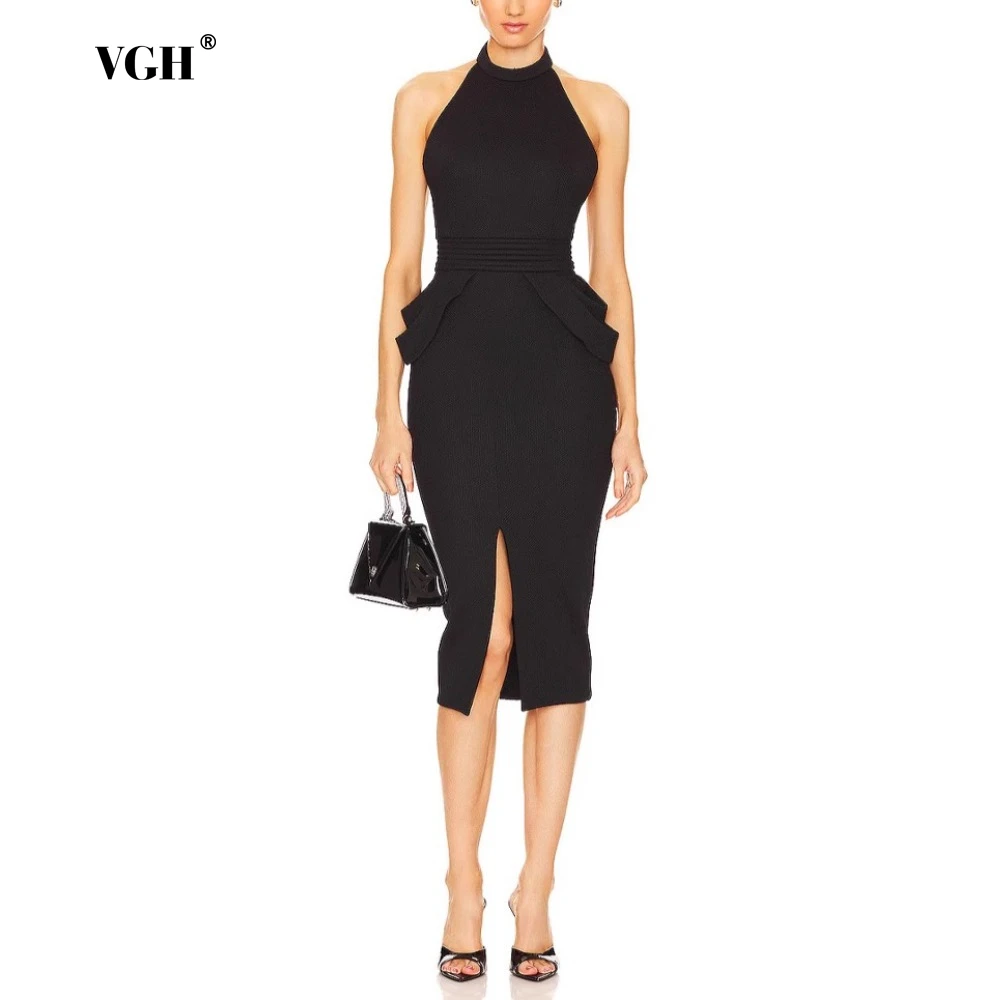 VGH Sexy Slimming New Dress for Women Halter Sleeveless Off The Shoulder High Waist Patchwork Folds Split Dresses Female Fashion
VGH Sexy Slimming New Dress for Women Halter Sleeveless Off The Shoulder High Waist Patchwork Folds Split Dresses Female Fashion