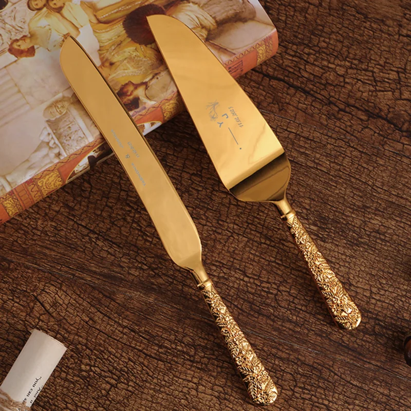 Custom wedding gifts Gold Wedding Cake Cutting Knife Shovel Cutlery Bridal Shower Anniversary Engaged Dessert Spatula Tableware
Custom wedding gifts Gold Wedding Cake Cutting Knife Shovel Cutlery Bridal Shower Anniversary Engaged Dessert Spatula Tableware