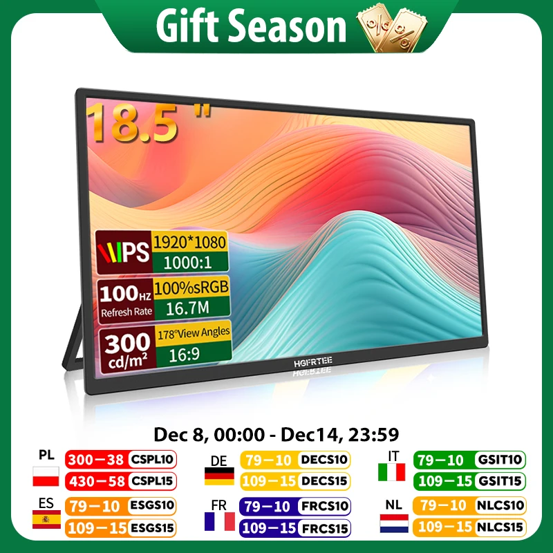 HGFRTEE 18.5inch 100Hz Portable Monitor With VESA Hole Stand PC Gaming Extended Display ADS-IPS Large screen Support Type-C HDMI
HGFRTEE 18.5inch 100Hz Portable Monitor With VESA Hole Stand PC Gaming Extended Display ADS-IPS Large screen Support Type-C HDMI