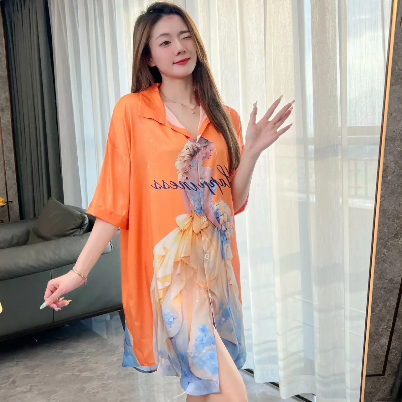 Summer Ice Silk Loose Fit Short Sleeve Sleep Dress Women's Sexy Sweet Home Clothes Comfortable Lightweight plus Size Nightgown
Summer Ice Silk Loose Fit Short Sleeve Sleep Dress Women's Sexy Sweet Home Clothes Comfortable Lightweight plus Size Nightgown