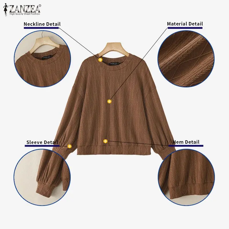 ZANZEA женские уютные толстовки с рукавами-фонариками, осенние повседневные однотонные текстурированные вязаные свитера с круглым вырезом, женские пуловеры, топы
ZANZEA женские уютные толстовки с рукавами-фонариками, осенние повседневные однотонные текстурированные вязаные свитера с круглым вырезом, женские пуловеры, топы