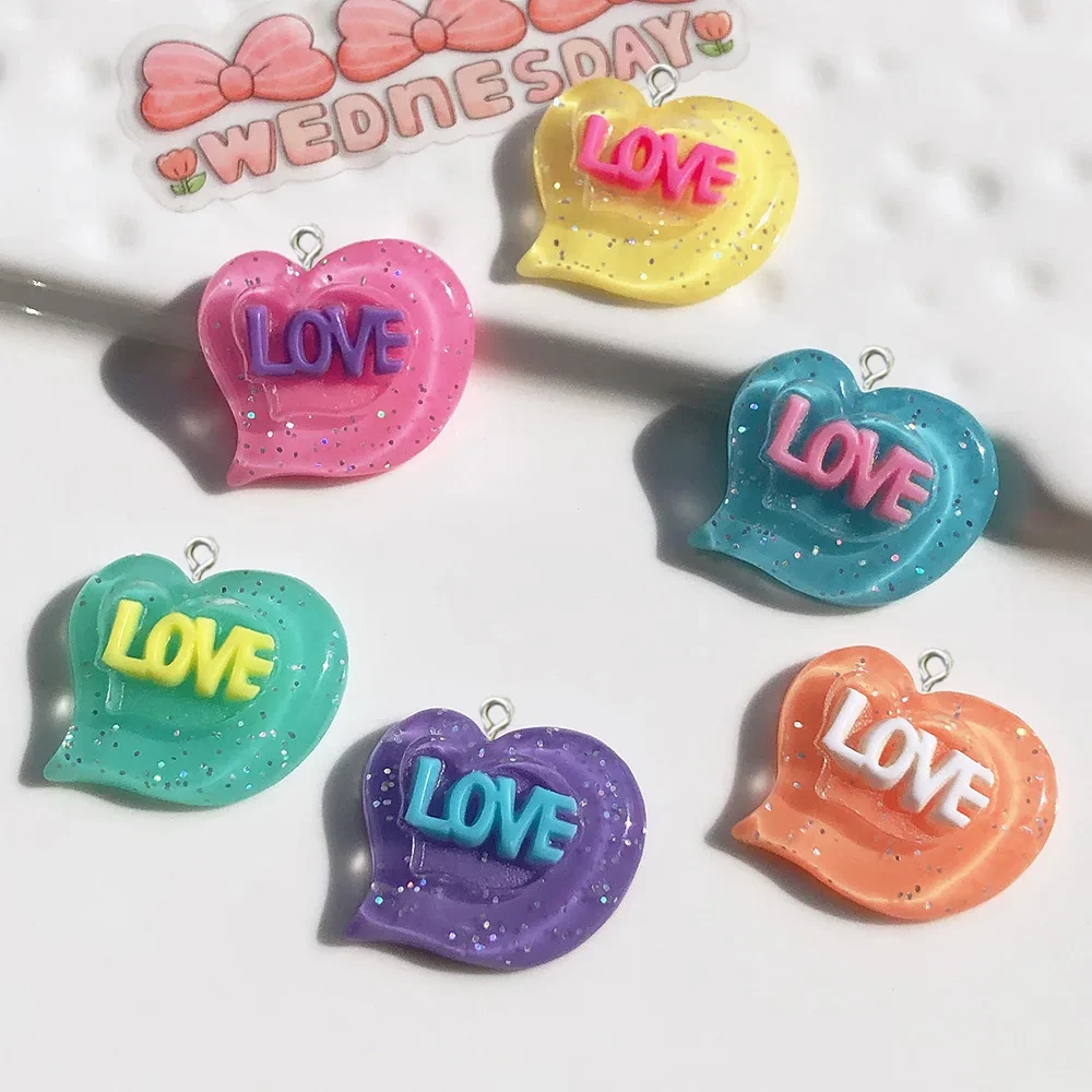 10Pcs New glitter love heart resin charms pendants for jewelry making bracelets necklace earrings accessories flatback cabochon
10Pcs New glitter love heart resin charms pendants for jewelry making bracelets necklace earrings accessories flatback cabochon