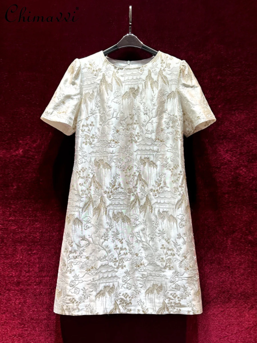 French High-end Embroidery Acetate Short Sleeve Dress Fashion New Chinese-Style Loose Short Temperamental Women's Dress Summer
French High-end Embroidery Acetate Short Sleeve Dress Fashion New Chinese-Style Loose Short Temperamental Women's Dress Summer