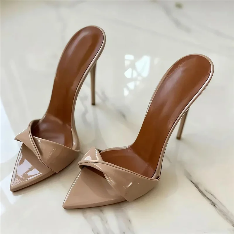 Women Khaki Nude Patent Leather Pointed Toe Mules Elegant Slip-On Stiletto Heel Sandals Heeled for Party Cocktail Evening LX086
Women Khaki Nude Patent Leather Pointed Toe Mules Elegant Slip-On Stiletto Heel Sandals Heeled for Party Cocktail Evening LX086