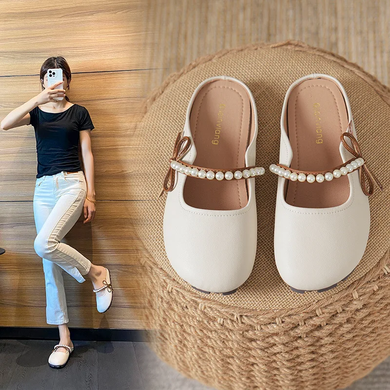 Women New spring and summer sandals wear Mary Jane gentle evening shoes flat sole soft sole bag-toe half slippers for women 5.
Women New spring and summer sandals wear Mary Jane gentle evening shoes flat sole soft sole bag-toe half slippers for women 5.