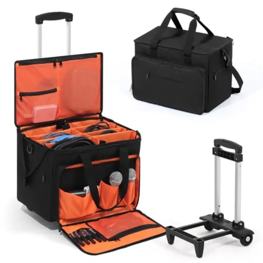DJ Cable Organizer Bag with Wheels: 900D water-resistant, black, detachable trolley system and padded dividers for on-the-go mu
DJ Cable Organizer Bag with Wheels: 900D water-resistant, black, detachable trolley system and padded dividers for on-the-go mu