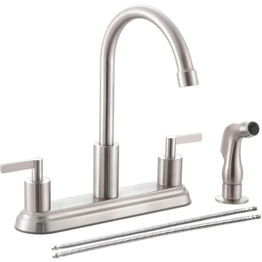 3 or 4 Hole Kitchen Faucet Brushed Nickel 2 Handle 4 Hole Kitchen Sink Faucet with Side Sprayer Lead-Free 360 Swivel Stainless
3 or 4 Hole Kitchen Faucet Brushed Nickel 2 Handle 4 Hole Kitchen Sink Faucet with Side Sprayer Lead-Free 360 Swivel Stainless