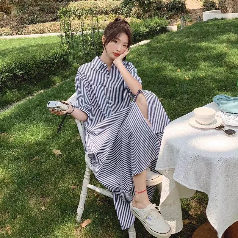 plus Size Korean Style Striped Shirt Dress Women Loose Summer Long Dress Slimming A-Line Skirt Collar High Waist Polyest...
plus Size Korean Style Striped Shirt Dress Women Loose Summer Long Dress Slimming A-Line Skirt Collar High Waist Polyest...
