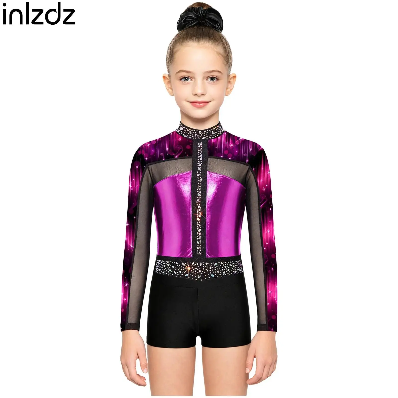 Kids Ballet Latin Dance Outfit 3 Piece Gymnastics Set Rhinestone Sparkle Patchwork Long Sleeve Dance Leotard Shorts and Hairtie
Kids Ballet Latin Dance Outfit 3 Piece Gymnastics Set Rhinestone Sparkle Patchwork Long Sleeve Dance Leotard Shorts and Hairtie