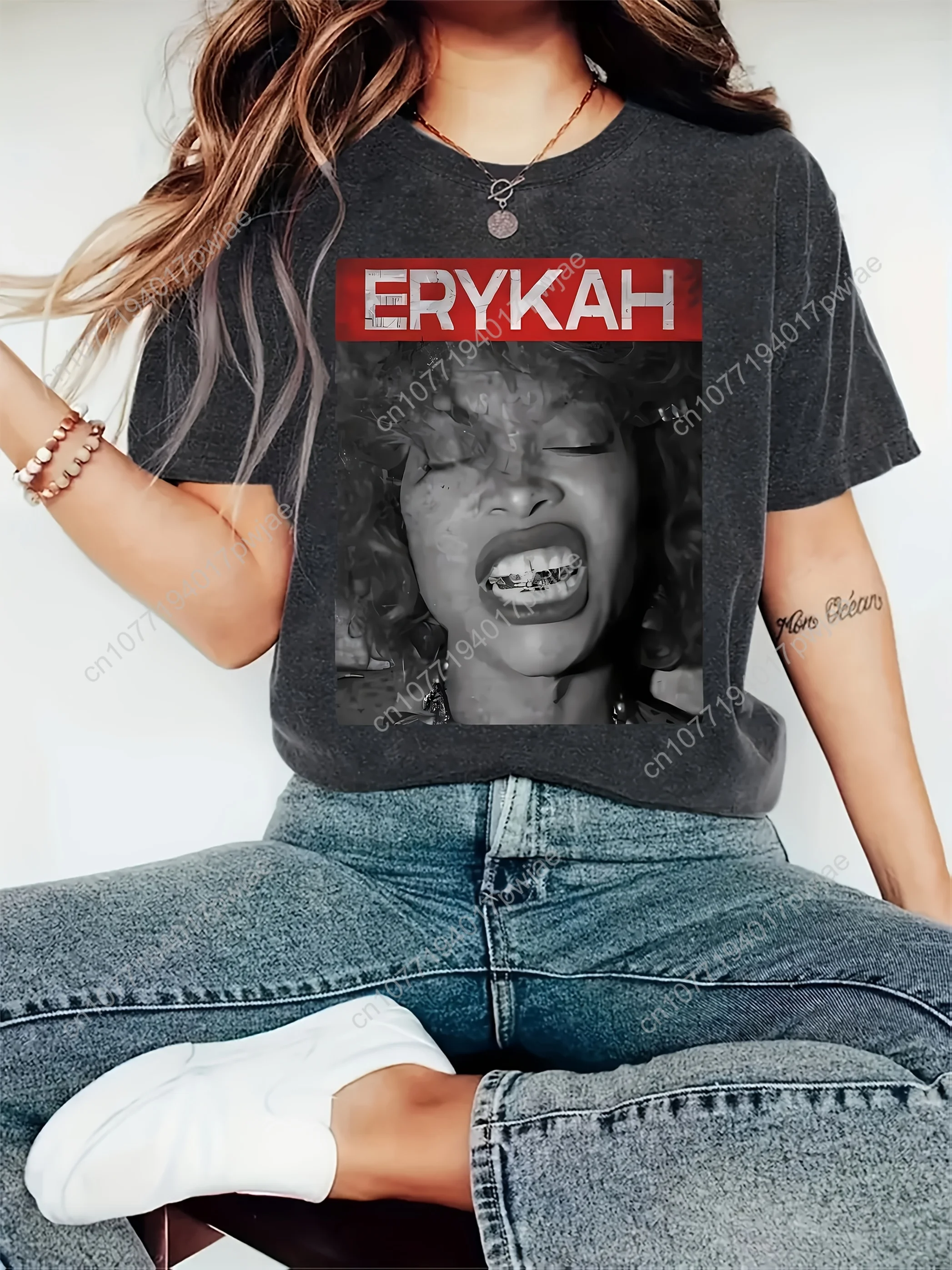 ERYKAH Women's Portrait Graphic Print T-Shirt - Bold Red Lettering & Artistic Design, Relaxed Fit Crewneck Short Sleeve, Machine
ERYKAH Women's Portrait Graphic Print T-Shirt - Bold Red Lettering & Artistic Design, Relaxed Fit Crewneck Short Sleeve, Machine