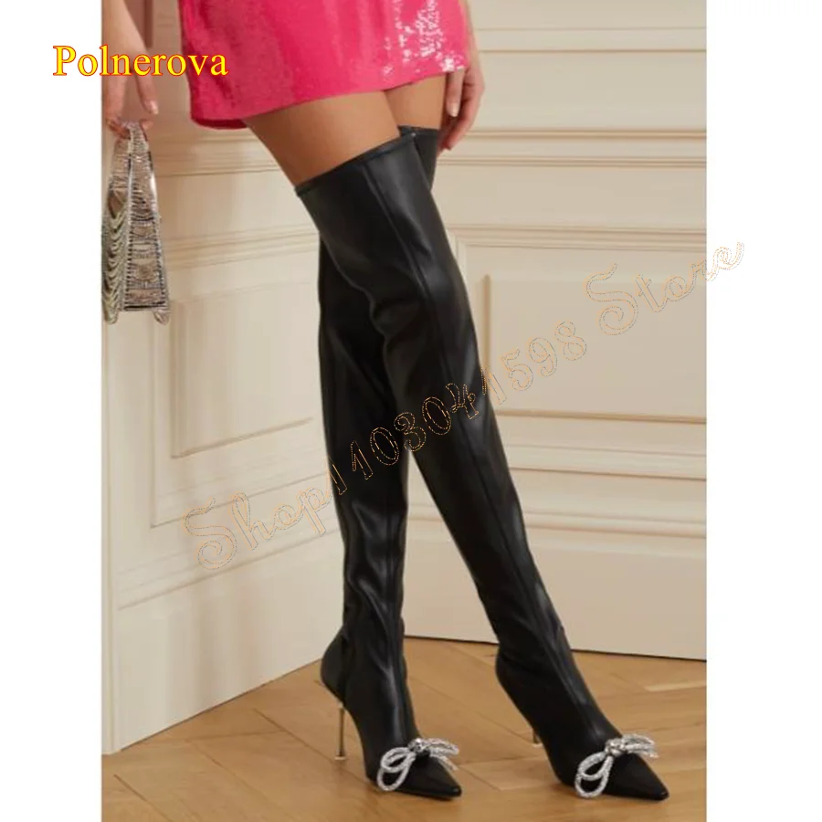 Sexy Skinny Leather High Heel Boots for Women Crystal Bow Pointed Toe Stiletto Over The Knee Boots 2023 New Zapatos Para Mujere
Sexy Skinny Leather High Heel Boots for Women Crystal Bow Pointed Toe Stiletto Over The Knee Boots 2023 New Zapatos Para Mujere