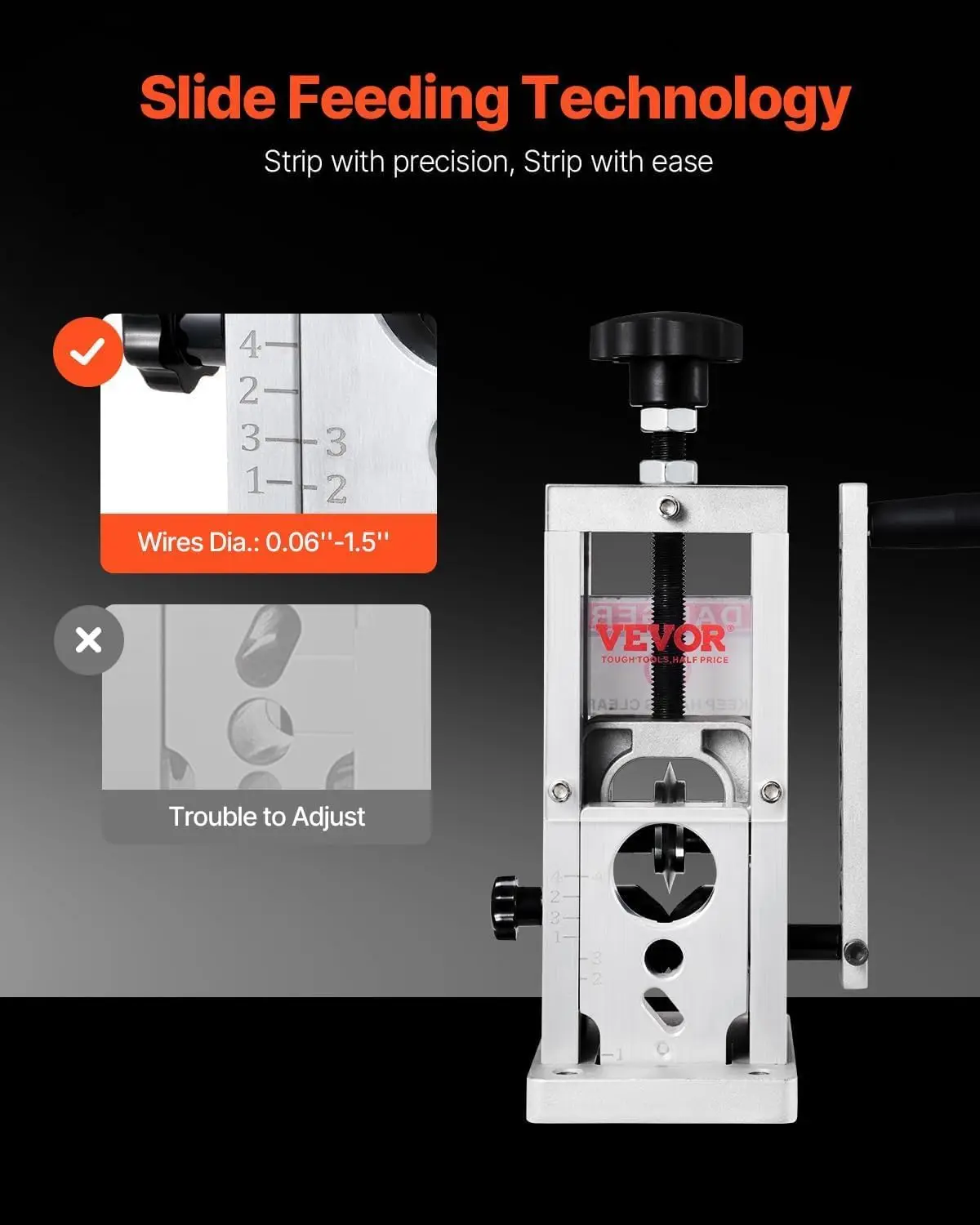 Manual Wire Stripping Machine, 0.06''-1.5'' Copper Stripper with Hand Crank or Drill Powered, Visible Stripping Depth Reference,
Manual Wire Stripping Machine, 0.06''-1.5'' Copper Stripper with Hand Crank or Drill Powered, Visible Stripping Depth Reference,