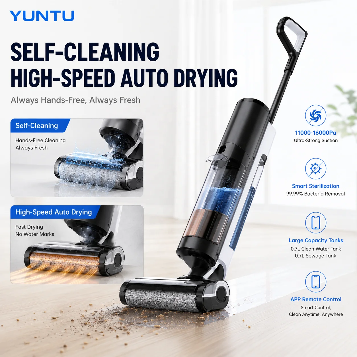 Smart Wet Dry Vacuum Cleaner | 16000Pa Strong Suction Self Cleaning | High Speed Auto Drying Floor Washer for Home Hard Floor
Smart Wet Dry Vacuum Cleaner | 16000Pa Strong Suction Self Cleaning | High Speed Auto Drying Floor Washer for Home Hard Floor