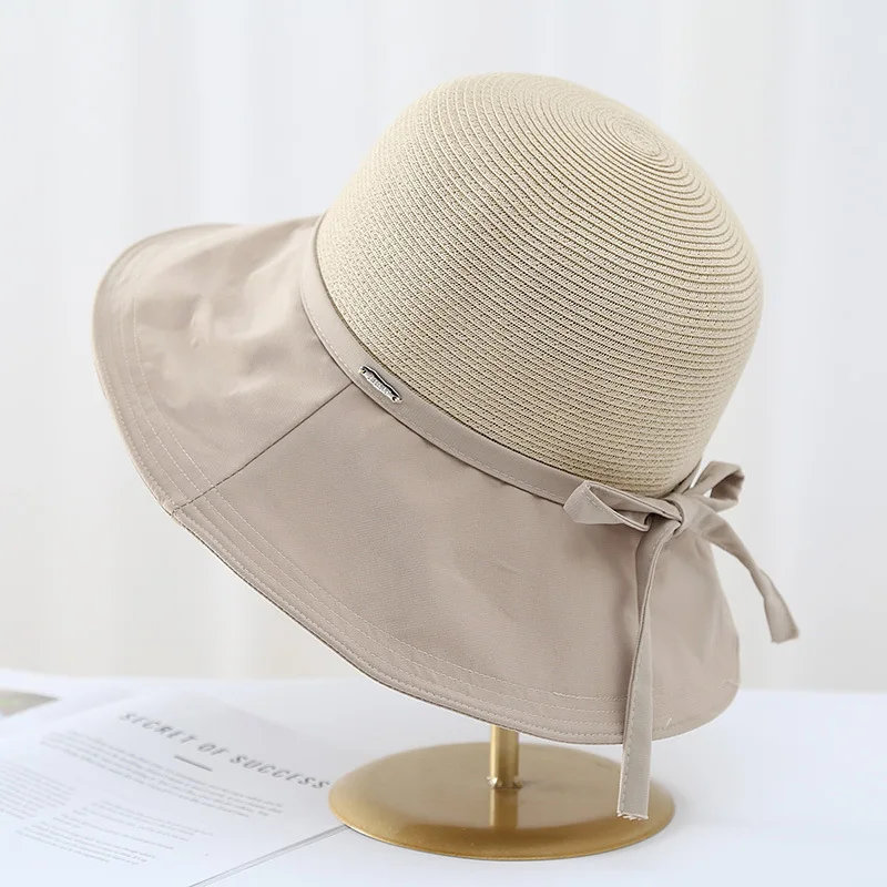 Japanese Korean Style Women Bucket Hat Bow Tie Strap Fabric & Straw Spliced UV Protection Sun Hat Summer Casual Shade Cap
Japanese Korean Style Women Bucket Hat Bow Tie Strap Fabric & Straw Spliced UV Protection Sun Hat Summer Casual Shade Cap