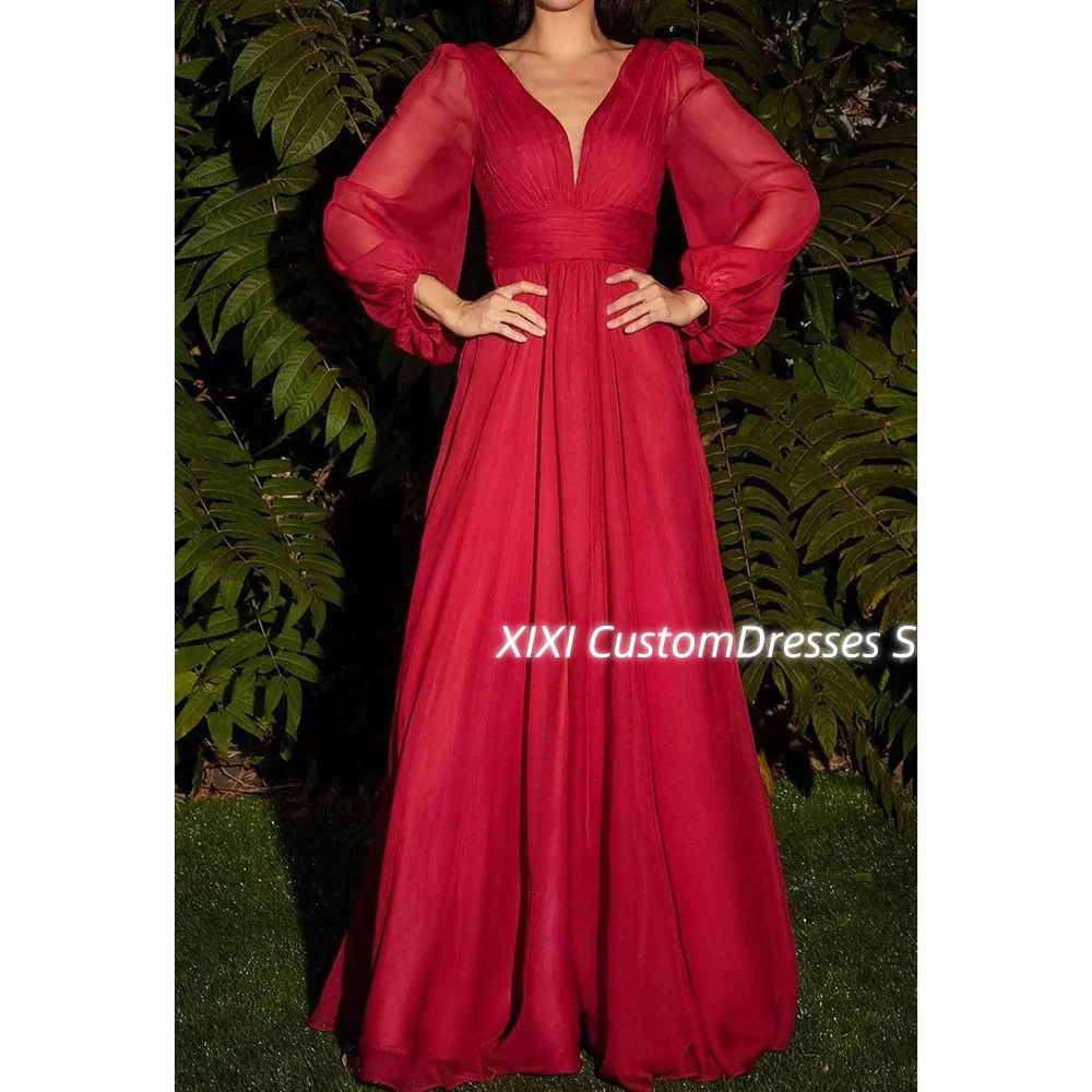 Customized Luxury Evening Dresses A-Line V-Neck Floor-Length Ruffle Zipper Up Long Sleeves Lining Elegant Party Dresses
Customized Luxury Evening Dresses A-Line V-Neck Floor-Length Ruffle Zipper Up Long Sleeves Lining Elegant Party Dresses