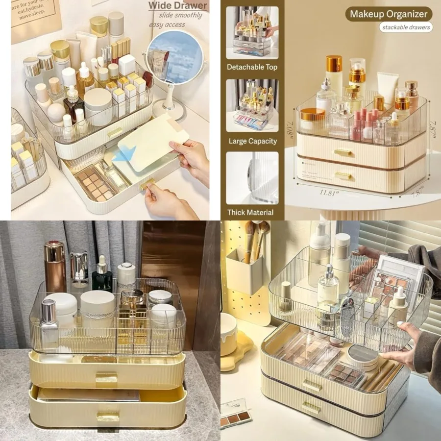 Makeup Organizer with Stackable Drawers, Bathroom Countertop Vanity Organizers and Storage, Ideal for Desk and Dresser, Great for Cosmetics, skin Care, Lipsticks, Nail Care -Cream White
Makeup Organizer with Stackable Drawers, Bathroom Countertop Vanity Organizers and Storage, Ideal for Desk and Dresser, Great for Cosmetics, skin Care, Lipsticks, Nail Care -Cream White