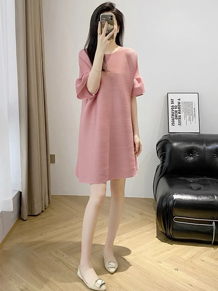 Loose Casual Midi Dress Pleated A-Line Silhouette Soft Polyester Fabric Summer Season Maternity Wear Mommy Style Lotus Pink
Loose Casual Midi Dress Pleated A-Line Silhouette Soft Polyester Fabric Summer Season Maternity Wear Mommy Style Lotus Pink