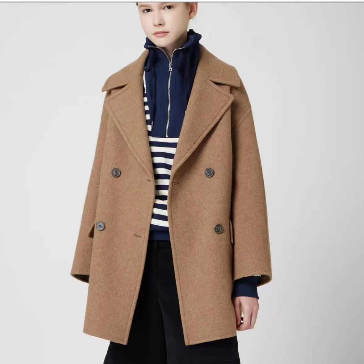 Awei Clothing Brand New Double-Faced Woolen Coat Hand-Sewn Women's Outerwear Korean Sle Long Sve Suit Collar Double-Button
Awei Clothing Brand New Double-Faced Woolen Coat Hand-Sewn Women's Outerwear Korean Sle Long Sve Suit Collar Double-Button