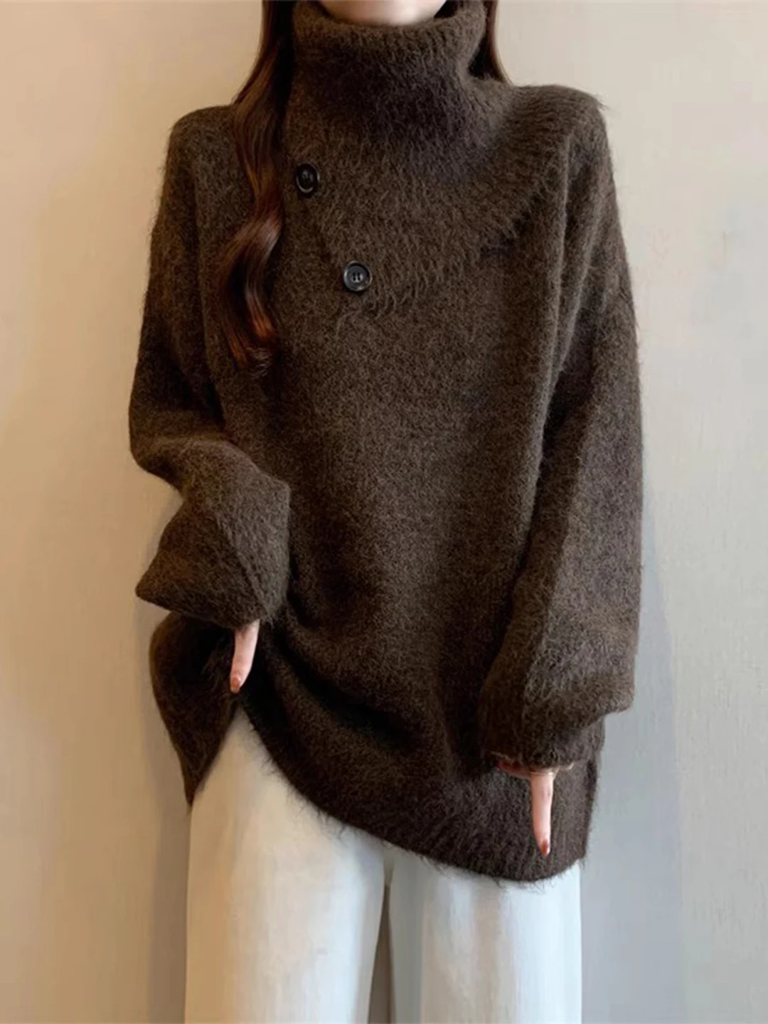 Женский вязаный свитер с высоким воротником и длинными рукавами, осенне-зимний, больших размеров, средней длины, свободного кроя, милый, элегантный, онлайн-продажа
Женский вязаный свитер с высоким воротником и длинными рукавами, осенне-зимний, больших размеров, средней длины, свободного кроя, милый, элегантный, онлайн-продажа