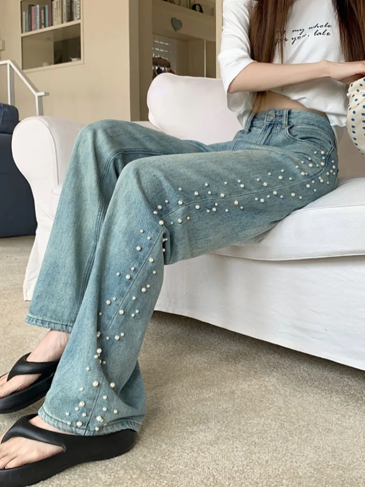 2024 Spring and Summer New Design Sense Pearl Slimming Loose Casual Baggy Jeans Straight-Leg Pants Women's Long Trousers Fashion
2024 Spring and Summer New Design Sense Pearl Slimming Loose Casual Baggy Jeans Straight-Leg Pants Women's Long Trousers Fashion