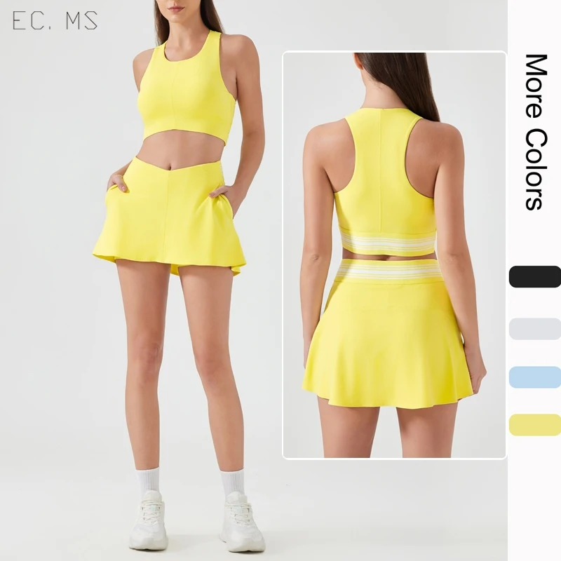 Women Sport Suits Color Blocking Sport Vest and Skort Anti-glare Shorts 2in1 with Pockets Running Tennis Badminton Golf Set
Women Sport Suits Color Blocking Sport Vest and Skort Anti-glare Shorts 2in1 with Pockets Running Tennis Badminton Golf Set