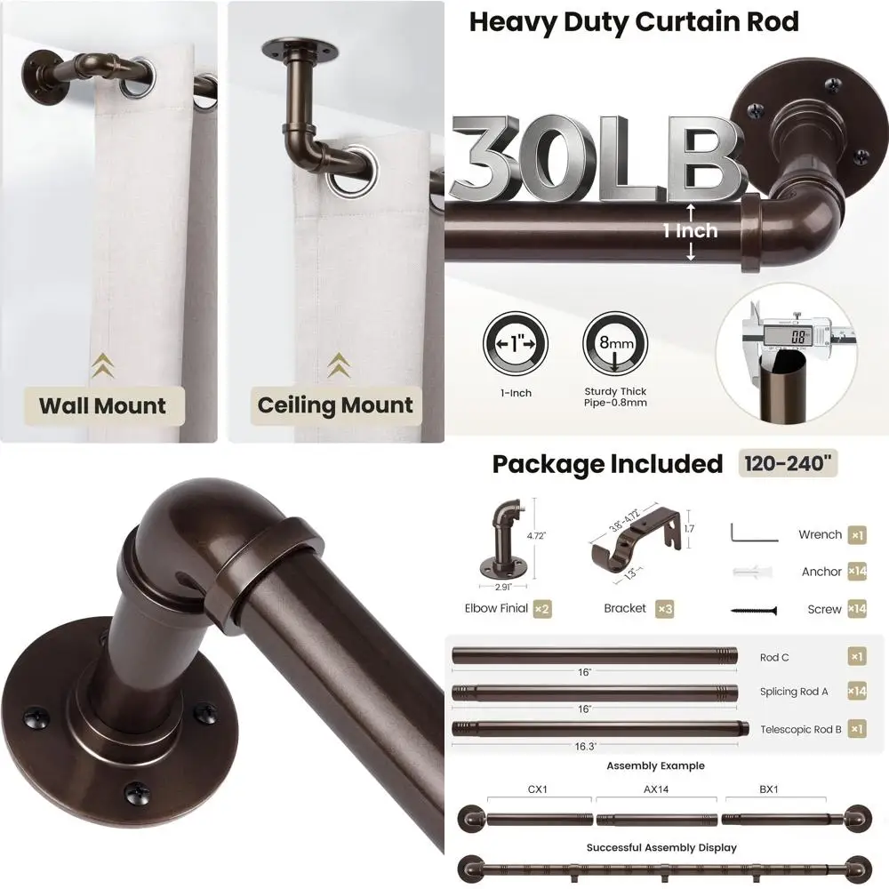120-240 Adjustable Blackout Curtain Rod, Heavy-Duty Indoor/Outdoor, Wrap-Around Drapery Pole, Bronze, 1 Inch
120-240 Adjustable Blackout Curtain Rod, Heavy-Duty Indoor/Outdoor, Wrap-Around Drapery Pole, Bronze, 1 Inch