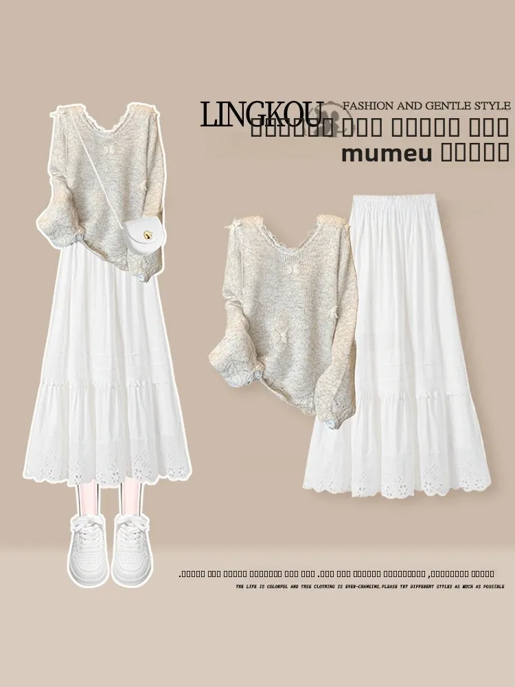 Повседневный вязаный свитер и юбка с высокой талией, комплект из двух предметов для женщин, милый антивозрастной комплект больших размеров, осенний ансамбль Faion
Повседневный вязаный свитер и юбка с высокой талией, комплект из двух предметов для женщин, милый антивозрастной комплект больших размеров, осенний ансамбль Faion