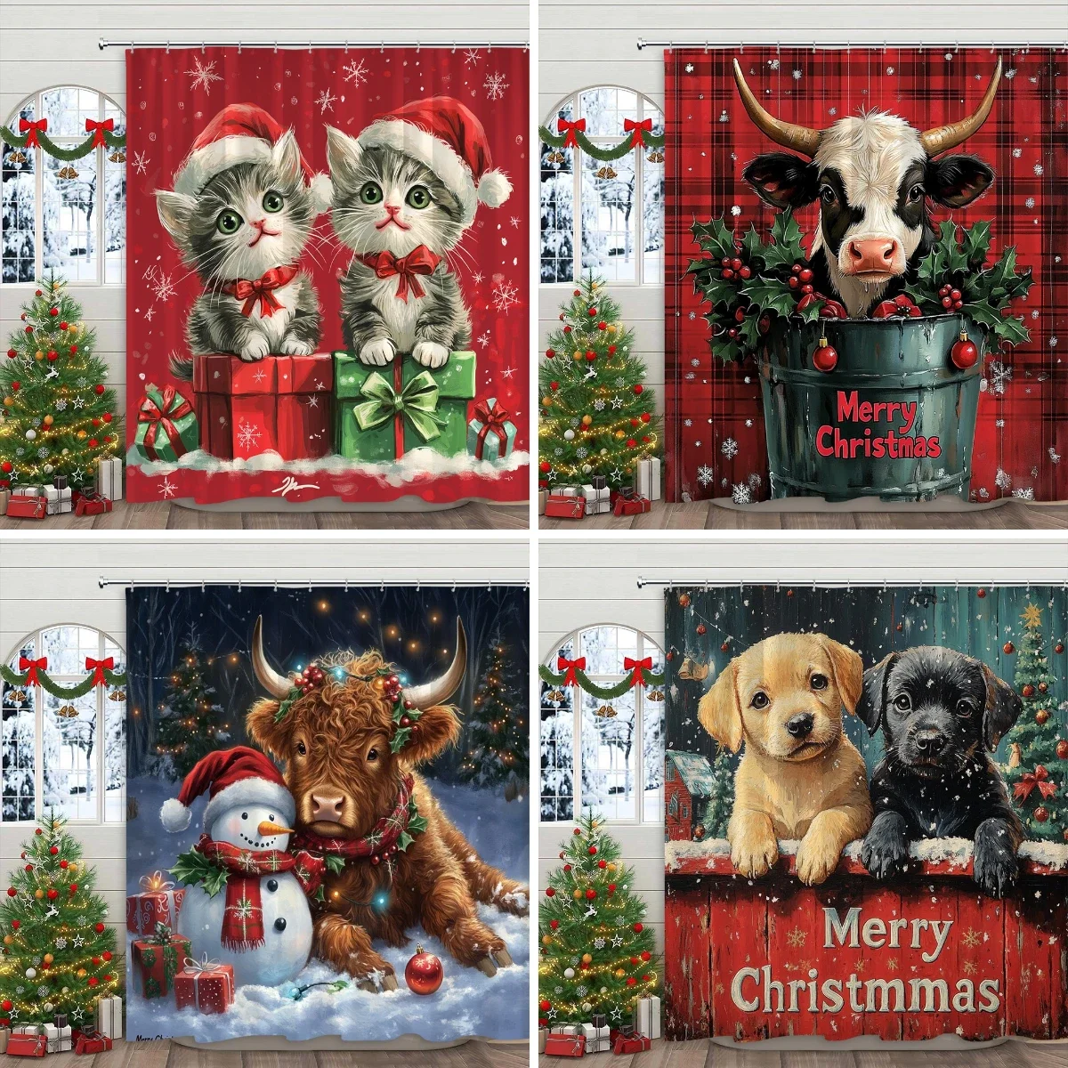 Cute Christmas Highland Cow Animal Shower Curtain Funny Cats Puppies Prints Home Decor Bath Curtains Polyester Fabric With Hooks
Cute Christmas Highland Cow Animal Shower Curtain Funny Cats Puppies Prints Home Decor Bath Curtains Polyester Fabric With Hooks