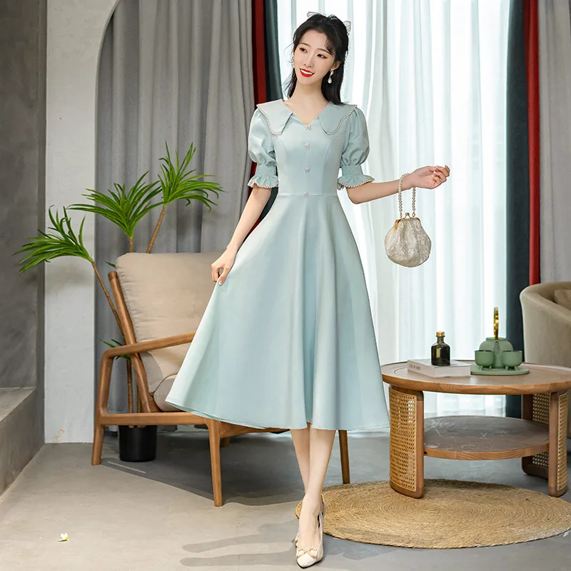 Sweet Green Prom Dress Sweet Doll Collar Puff Sleeve Lace Graduation Gown Tea Length Classic A-Line Back Zip Formal Dresses
Sweet Green Prom Dress Sweet Doll Collar Puff Sleeve Lace Graduation Gown Tea Length Classic A-Line Back Zip Formal Dresses