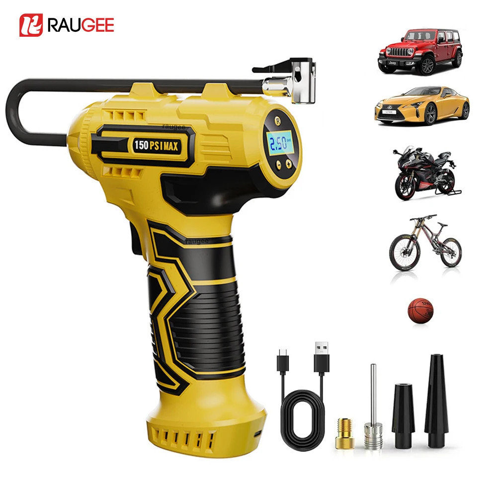 Wireless Tire Inflator Portable Car Air Compressor 150PSI Electric Air Pump with LEDLight Inflation Pump for Car Motorcycle Bike
Wireless Tire Inflator Portable Car Air Compressor 150PSI Electric Air Pump with LEDLight Inflation Pump for Car Motorcycle Bike