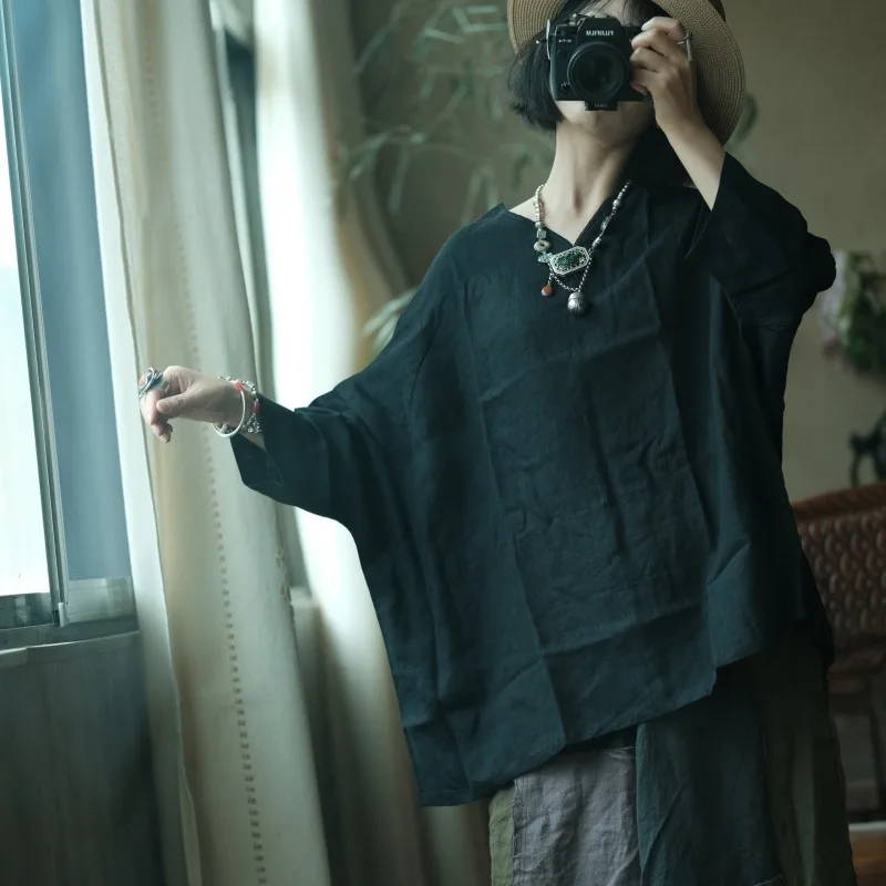 Oversiezd Women Casual Black T-shirts New Arrival 2025 Summer Vintage V-neck Batwing Sleeve Loose Female Linen Tops Tees M457
Oversiezd Women Casual Black T-shirts New Arrival 2025 Summer Vintage V-neck Batwing Sleeve Loose Female Linen Tops Tees M457