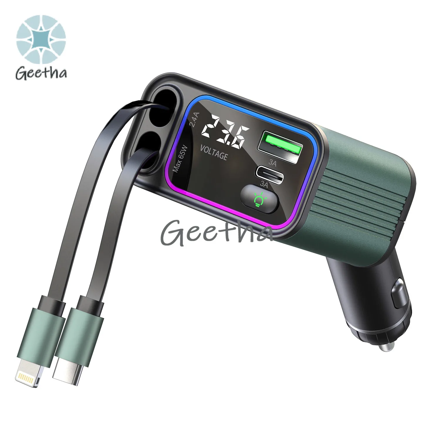 TWO-PIECE 65W Fast PD USB Type C 4 In 1 Retractable Charger Adapter 35W Electric Car Charger With Retractable Cables FM Transmi
TWO-PIECE 65W Fast PD USB Type C 4 In 1 Retractable Charger Adapter 35W Electric Car Charger With Retractable Cables FM Transmi