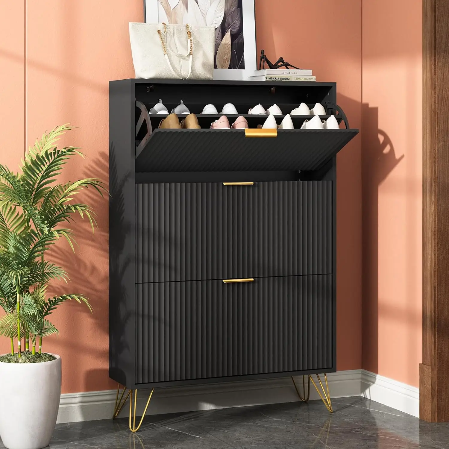 Shoe Storage Cabinet With 3 Flip Drawers, 31.5"" W Fluted Shoe Cabinet For Entryway, Hidden Shoe Cabinet Storage, Narrow Free
Shoe Storage Cabinet With 3 Flip Drawers, 31.5"" W Fluted Shoe Cabinet For Entryway, Hidden Shoe Cabinet Storage, Narrow Free