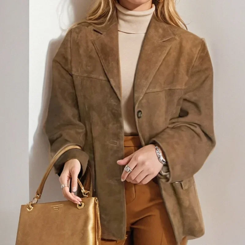 Vintage Temperament Lapel Loose Suit Jacket Fashionable Solid Spring and Autumn Coats European and American Women's Tops Jacket
Vintage Temperament Lapel Loose Suit Jacket Fashionable Solid Spring and Autumn Coats European and American Women's Tops Jacket