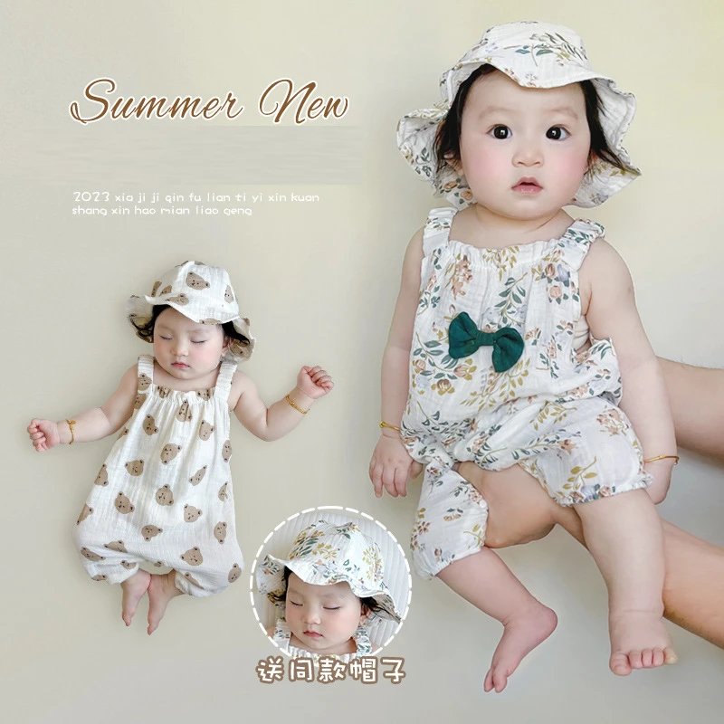 2023 INS Summer Baby Girl Soft Cotton Romper Cartoon Printed Strap Sleeveless Bow 2 Pieces Set Jumpsuit Hat Toddler Outfits
2023 INS Summer Baby Girl Soft Cotton Romper Cartoon Printed Strap Sleeveless Bow 2 Pieces Set Jumpsuit Hat Toddler Outfits