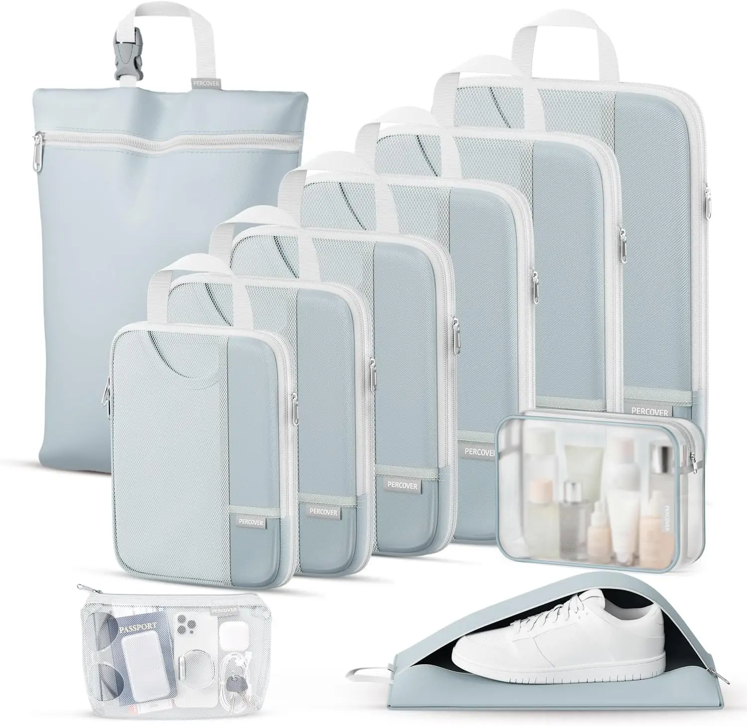 10-Piece Compression Packing Cubes Set with Toiletry, Laundry & Shoe Bags, Travel Organizer for Luggage, Slate Blue
10-Piece Compression Packing Cubes Set with Toiletry, Laundry & Shoe Bags, Travel Organizer for Luggage, Slate Blue