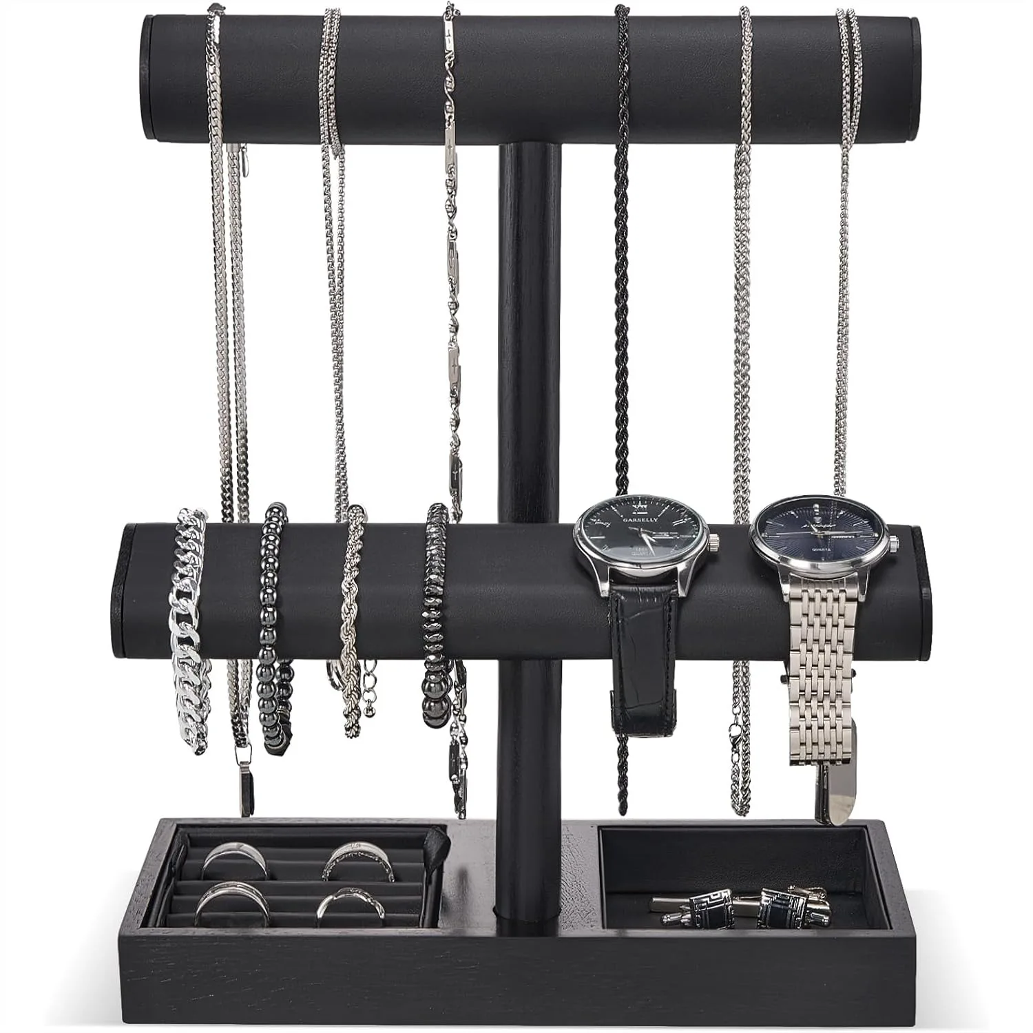 Wood Watch Holder Stand for Men, Wood Jewelry Display Rack Organizer with Leather Padding for Necklaces Bracelets Rings - Black
Wood Watch Holder Stand for Men, Wood Jewelry Display Rack Organizer with Leather Padding for Necklaces Bracelets Rings - Black