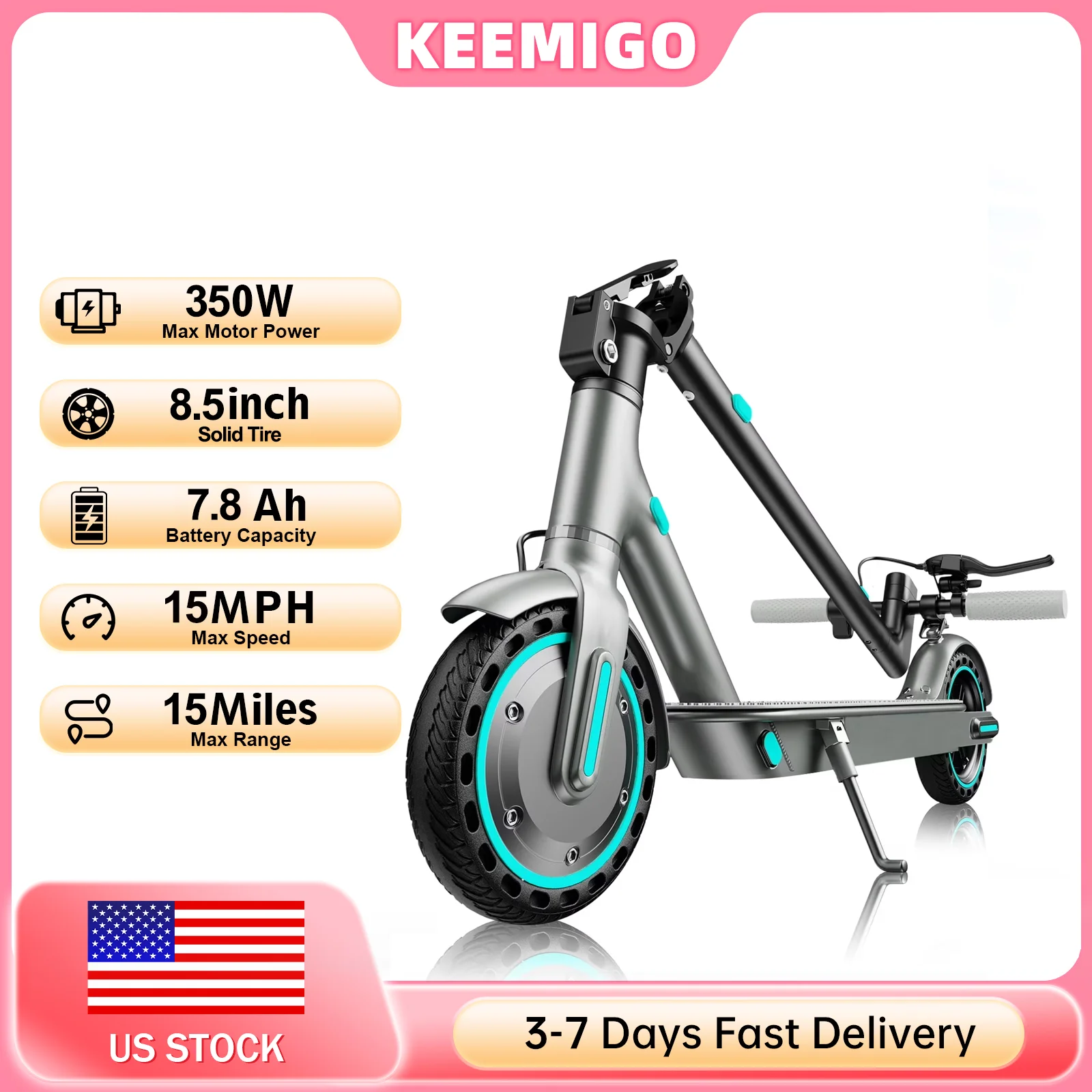 350W Motor Folding Electric Scooter For Adults 36V7.8AH Battery Rang 8.5'' Solid Tire 15MPH 15Miles Long Range APP Control Steel
350W Motor Folding Electric Scooter For Adults 36V7.8AH Battery Rang 8.5'' Solid Tire 15MPH 15Miles Long Range APP Control Steel