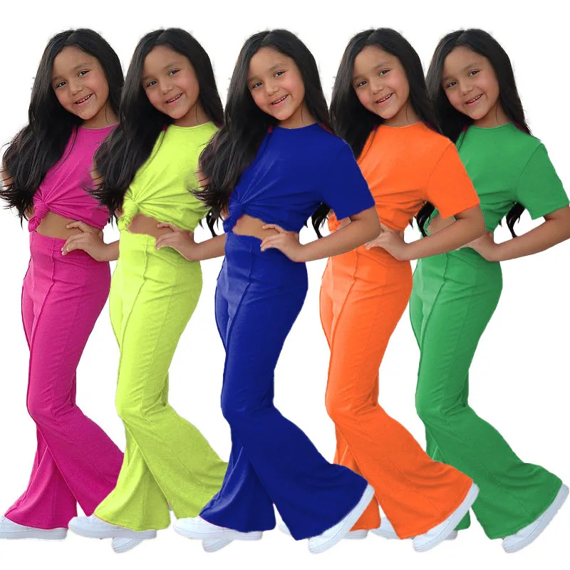 Spring Summer Kids Clothes Sets Girls Casual Solid Short Sleeve T-shirt Crop Top + Flare Pants Children's Clothing For 2-8 Years
Spring Summer Kids Clothes Sets Girls Casual Solid Short Sleeve T-shirt Crop Top + Flare Pants Children's Clothing For 2-8 Years