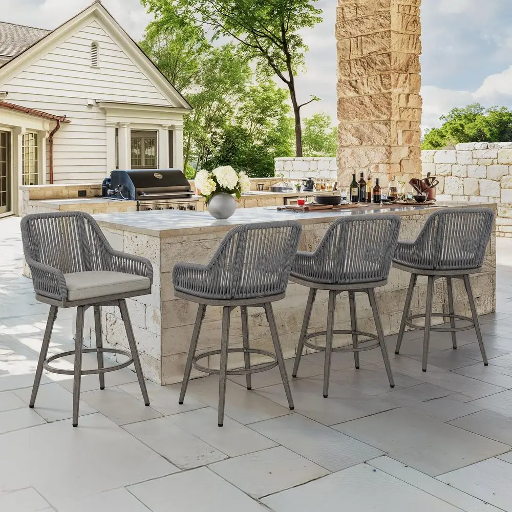 Swivel Outdoor Bar Stools Set of 4, Boho Wicker Aluminum Counter Height Barstools with Armrest, Olefin Rope Backrest and Remova
Swivel Outdoor Bar Stools Set of 4, Boho Wicker Aluminum Counter Height Barstools with Armrest, Olefin Rope Backrest and Remova