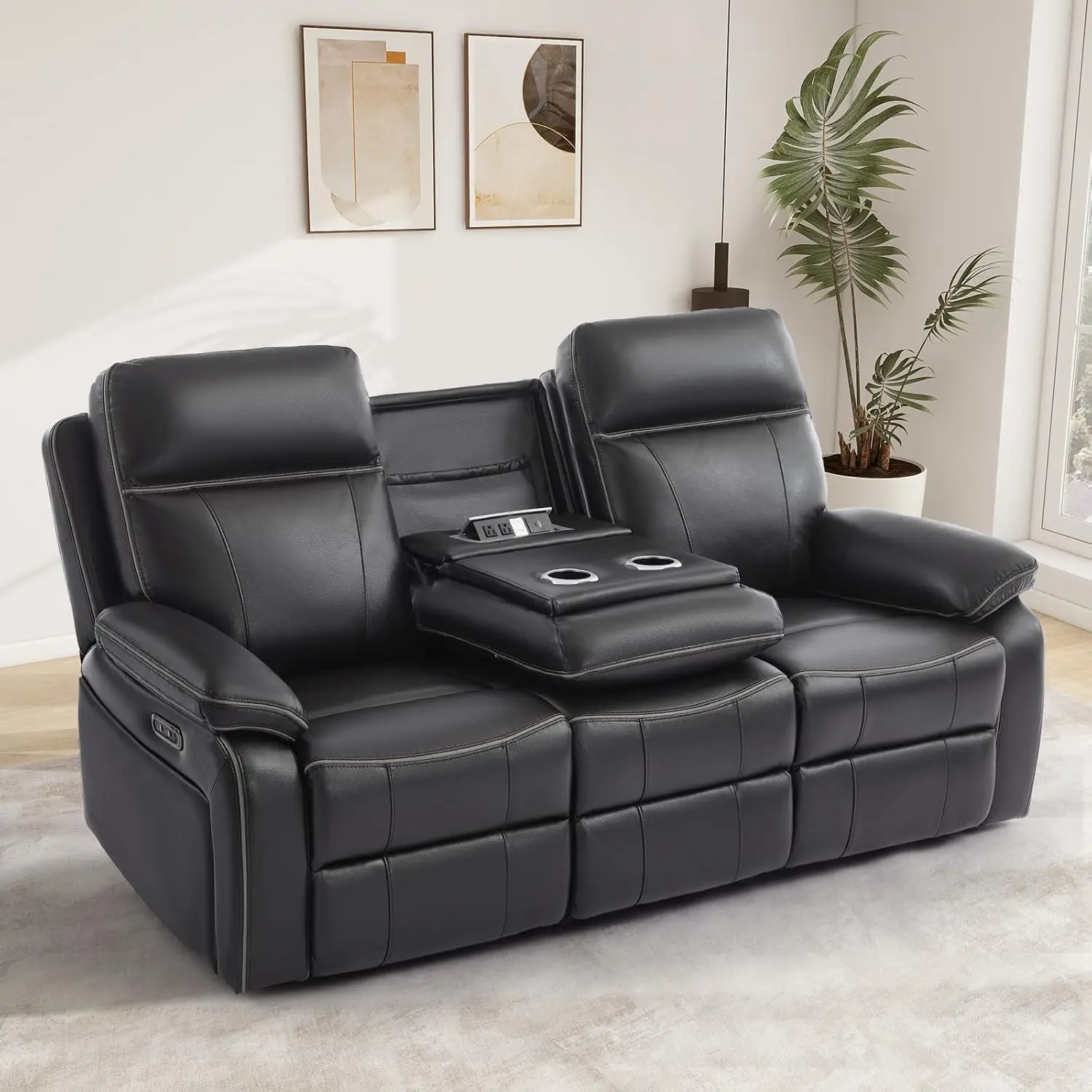 Power Reclining Sofa with Fold Down Table, Breathable Leather Electric Reclining Couch, Power Loveseat Recliner Sofa with Cup
Power Reclining Sofa with Fold Down Table, Breathable Leather Electric Reclining Couch, Power Loveseat Recliner Sofa with Cup