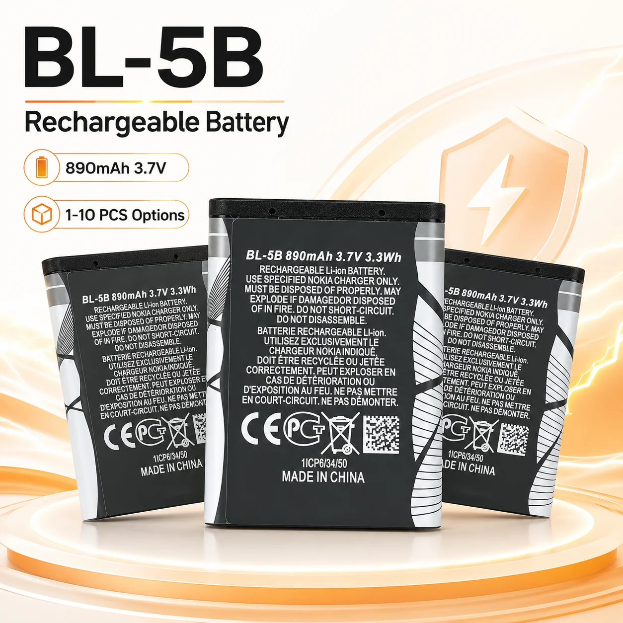 3.7V 890mAh battery BL-5B rechargeable battery suitable for Nokia BL-5B digital camera, electric toy, plug-in speaker, turntable
3.7V 890mAh battery BL-5B rechargeable battery suitable for Nokia BL-5B digital camera, electric toy, plug-in speaker, turntable