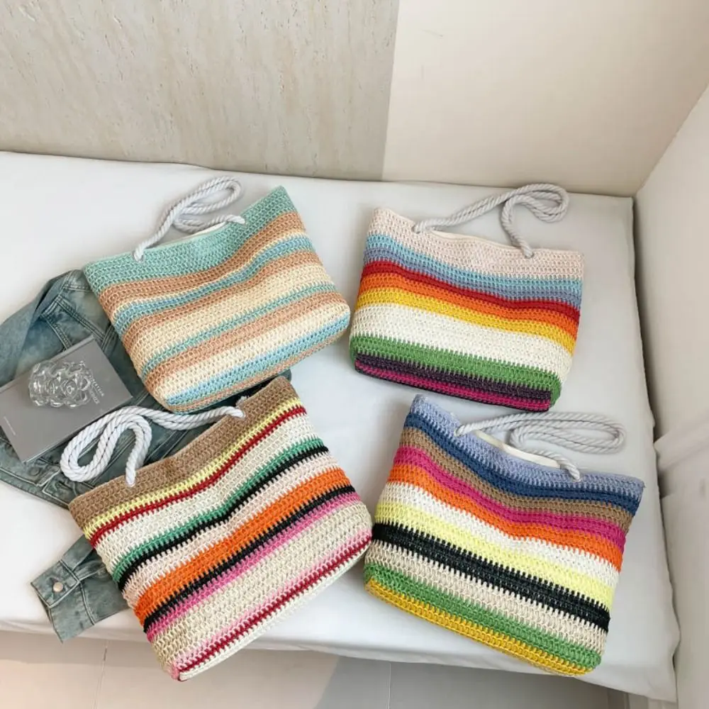 Cute Beach Handbag Strip Weave Bag Large Capacity Lazy Style Rainbow Beach Bag Bohemian Style Hollow Tote Bag Holiday
Cute Beach Handbag Strip Weave Bag Large Capacity Lazy Style Rainbow Beach Bag Bohemian Style Hollow Tote Bag Holiday
