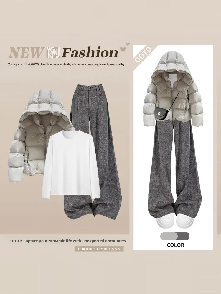 Winter Grey Cotton Suit Set Women's Loose Warm Hooded Casual Pants One Whole Set Winter Fashion Simple Match High Waist
Winter Grey Cotton Suit Set Women's Loose Warm Hooded Casual Pants One Whole Set Winter Fashion Simple Match High Waist