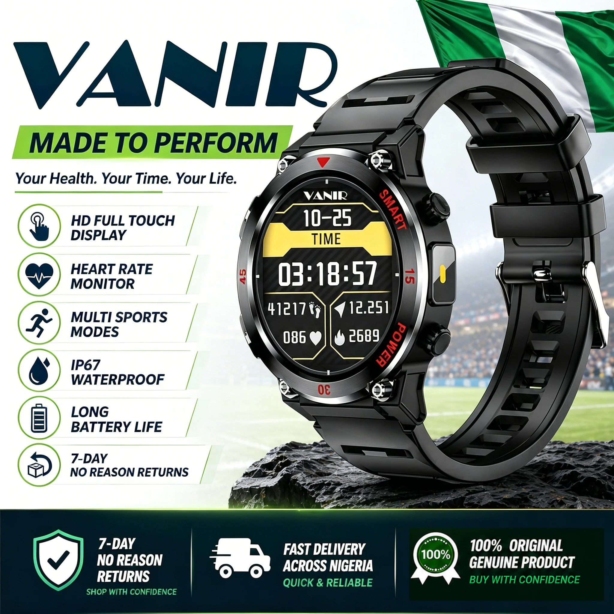 VANIR Smartwatch, Bluetooth Calling, Message Alerts, HD Display, Sports Modes, Comfortable, Long Battery, iOS/Android Compatible
VANIR Smartwatch, Bluetooth Calling, Message Alerts, HD Display, Sports Modes, Comfortable, Long Battery, iOS/Android Compatible