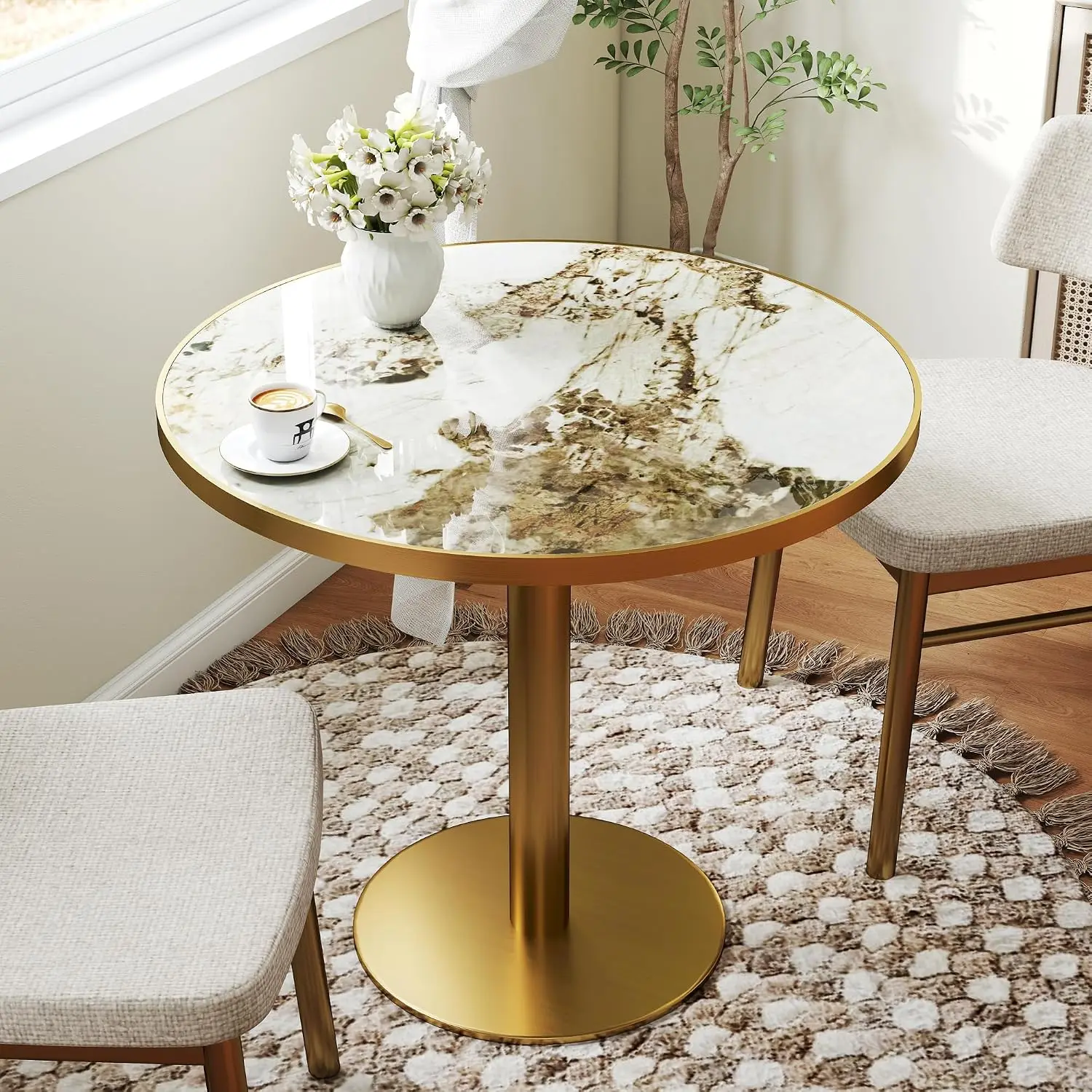 31.5" Tulip Table,Round Kitchen Dining Table for 2-4 with Thick Sintered Stone Top,Titanium Golden Pedestal, Customized
31.5" Tulip Table,Round Kitchen Dining Table for 2-4 with Thick Sintered Stone Top,Titanium Golden Pedestal, Customized