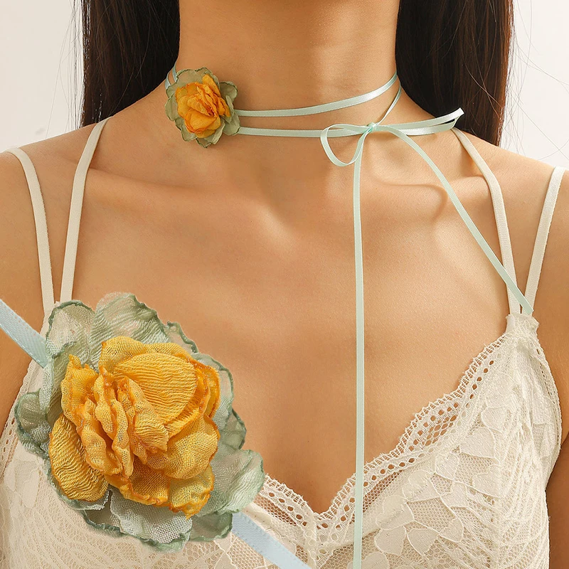 Lace Up Rope Flower Chokers Necklace for Women Elegant Romantic Rose Yellow Lace Flower Jewelry on Neck Accessories Jewelry New
Lace Up Rope Flower Chokers Necklace for Women Elegant Romantic Rose Yellow Lace Flower Jewelry on Neck Accessories Jewelry New